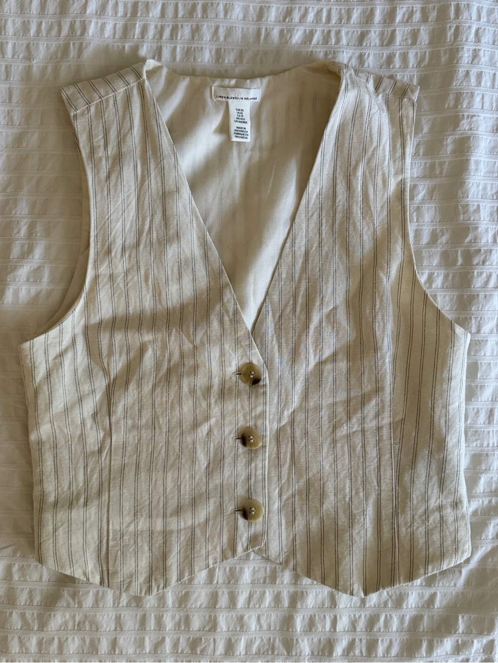 h&m cream linen blend pinstripe vest
